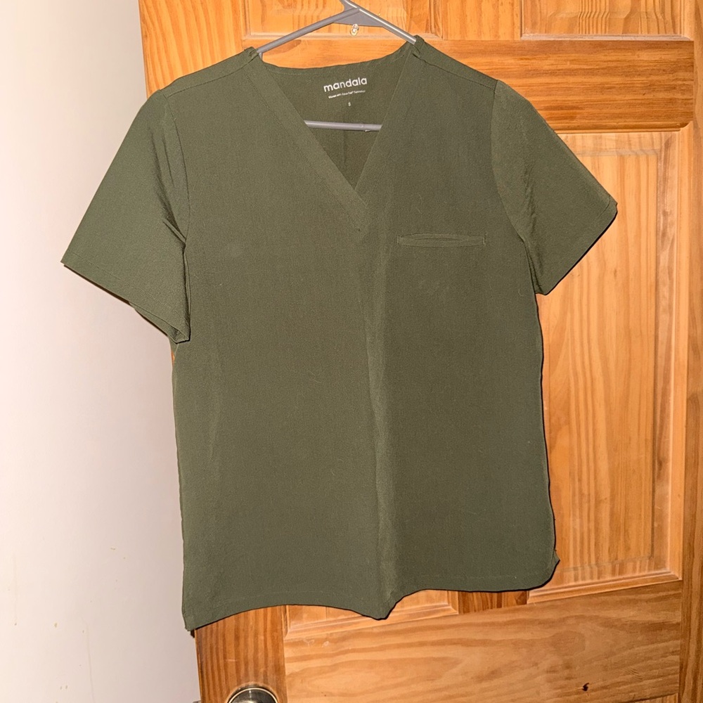 Mandala Women's Olive Green V-Neck Scrub Top